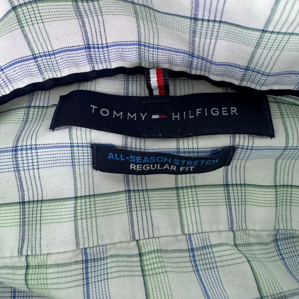 Tommy Hilfiger Mens Plaid All-Season Stretch Regular Fit Shirt Blue Green Large - Picture 3 of 8